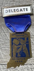 1958 Delegate Republican State Convention Indianapolis Ribbon Button Pin - Imagen 1 de 11