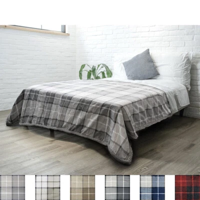 Manta a cuadros para sofá cama Sherpa polar suave microfibra reversible Foto 1 de 4