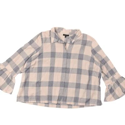 Top para mujer Lane Bryant rosa a cuadros con botones talla grande 24 poliéster manga larga Foto 1 de 4