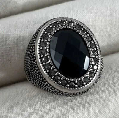 Premier Designs ювелирных изделий ОНИКС посеребренное кольцо, кристаллы, черное стекло размер 10 новый - Изображение 1 из 3