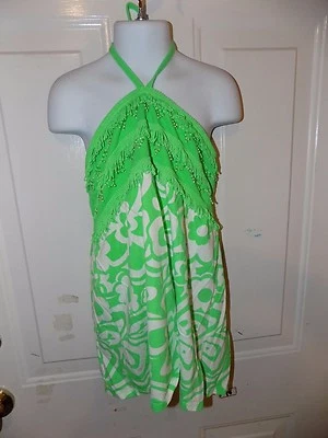 Justice Green & White Flower Beaded Halter Top Size 14 Girl's EUC  - Image 1 of 3