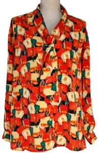 Jordan Vintage Women's Top 14/16 Long Sleeve Blouse Buttons Red Green Purses - Picture 1 of 9