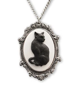Black Cat Cameo in Antique Silver Pewter Frame Pendant Necklace NK-653 - Picture 1 of 9
