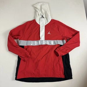 Nike Air Jordan Jumpman Anorak Hoodie Windbreaker Red Mens Medium Half Zip - Picture 1 of 8