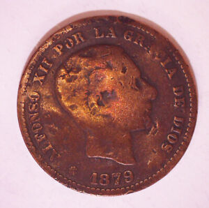 1879 OM Copper Spain 10 Centimos Spanish Coin  
