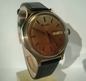 Slava Vintage Herrenarmbanduhr UdSSR sowjetischer Kalender gewartetes Geschenk für Herren - Bild 1 von 9