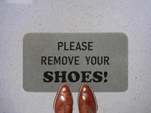 Please Remove Your Shoe Coir Synthetic Light Grey Nylon Door Mat Novelty Present - Picture 1 of 12