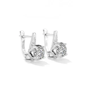 1.6CT D VVS1 Moissanite Clip Earrings S925 Sterling Silver for Women Pass Tester - Picture 1 of 12
