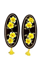 Vtg Mcm Capodimonte Porcelain Yellow Flowers Roses Brass Brown Velvet Wall Art - Picture 1 of 23