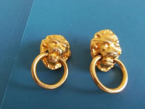 Vintage Statement Signed KJL  ~Lion Head Door Knocker Clip Earrings - Picture 1 of 4