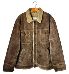 Wilsons Leather Coat Men XL Brown Weathered Suede Leather Sherpa Lined Jacket - Picture 1 of 11
