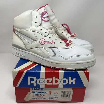 Vintage 80s Reebok Shoes Womens US 9 Razz White Pink Club High Top Very Rare - Image 1 of 4
