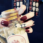 24pcs artificial wine red false nail short fake nails art tips diy summer v_hg