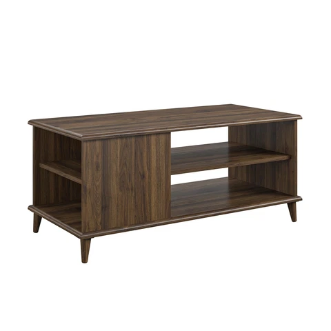 Trendy Mid-Century Classic Look Coffee Table 2 Adjustable Shelf 2 Fixed Shelves Cover