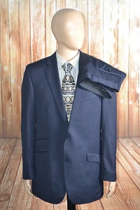 Kenneth Cole Men 100% Wool Striped Dual Vent Suit Sz 43L Wst 37x32 - Picture 1 of 16