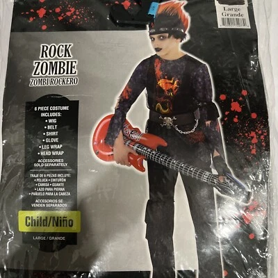 Disfraz de Halloween Rock Zombie niño talla grande 12-14. Peluca, camisa, cinturón, guante,... Foto 1 de 4