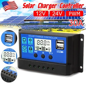 30A PWM Solar Panel Charge Controller Dual USB Port 12V/24V Auto Focus Tracking - Picture 1 of 9