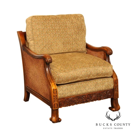 Sherrill British Colonial Style Carved Wood and Caned Armchair Cover