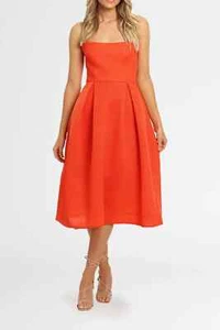 NICHOLAS Hot Orange Midi Mesh Dress Pockets Size 8 AU RRP 650 WITH DEFECTS - Picture 1 of 10