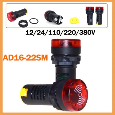 Lámpara de Señal Indicadora de Alarma Flash con Zumbador 12/24/110/220/380V AD16-22SM LED Foto 1 de 4