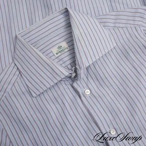 Borrelli Napoli Business Blue Cappuccino Alternating Stripe Dress Shirt 16 Italy - Imagen 1 de 7