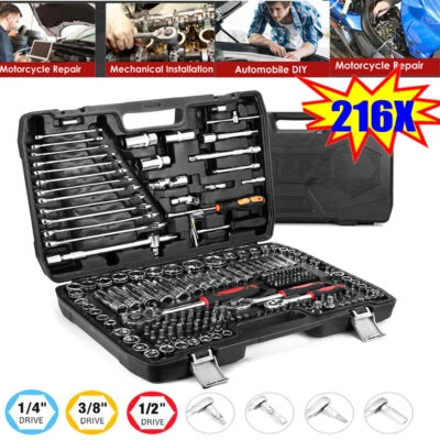 MARKENLOS Juego de llaves de vaso caja de herramientas juego de herramientas 216 piezas trinquete 1/4 3/8 1/2" DE