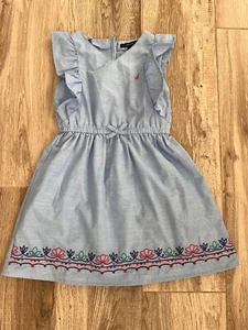Nautica Chambray Embroidered Girls Dress Size 7 - Picture 1 of 6