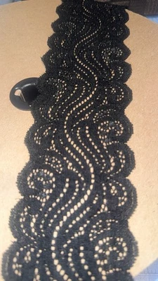 Carrete/perno italiano negro de 3 1/8 pulgadas de ancho de encaje elástico 96 yardas hermoso suave Foto 1 de 3