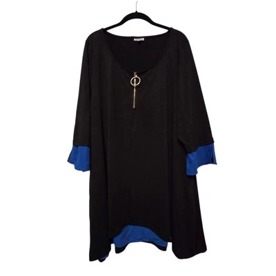 Blusa túnica AVENUE Tara para mujer 22/24 cremallera brillante negra azul manga 3/4 fluida Foto 1 de 4