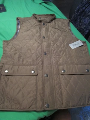 НОВЫЙ С ЯРЛЫКАМИ TOWNE BY LONDON FOG МУЖСКОЙ СТЕГАНЫЙ МОЛНИИ СПЕРЕДИ ЛЕГКИЙ ЖИЛЕТ ТЕМНО ХАКИ LG - Изображение 1 из 4