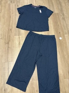 Tommy Hilfiger Blue Circle Dot Plus Size Crop Pants Set Size 1x - Picture 1 of 9