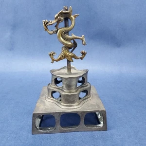 Estatua Dragón Tíbet Bronce Dorado Loto Sit Shakyamuni Amitabha Buda Tathagata - Imagen 1 de 14