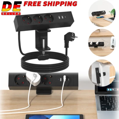 Tischsteckdose mit USB C 3 Fach Mehrfachsteckdose Schreibtisch Steckdosenleiste - Bild 1 von 4