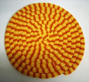1960's MCM Handmade Knitted Mulit-Color Yellow Chair Pad 15" Diameter Estate - Picture 1 of 3