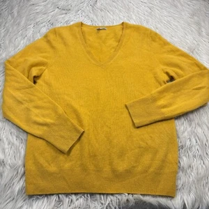 Halogen Women's XL Golden Yellow V-Neck 100% Cashmere Pullover Sweater - Picture 1 of 6