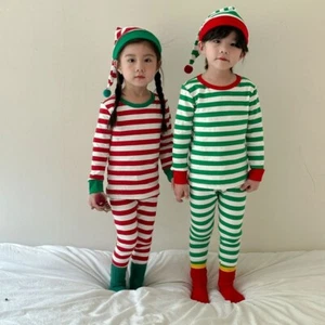 Striped Children Pyjamas Set Pure Cotton Kids Nightwear Christmas Pajamas - Picture 1 of 14