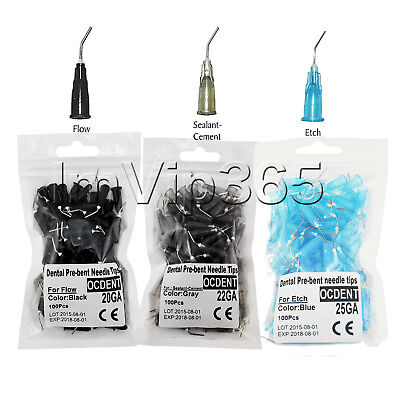 Dental Pre Bent Tips Flow Disposable Black 20GA /Gray 22GA  /Blue 25GA • 5.46£