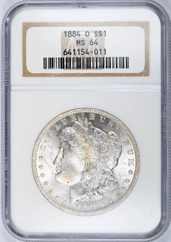 1884-O Morgan Silver Dollar NGC MS64, Light Sand Glossed Toning on Obverse, Nice Cover