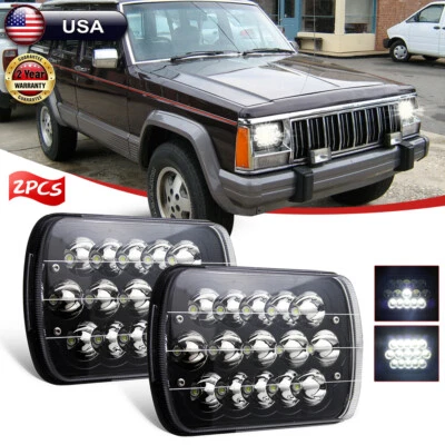 Pair 5X7 7x6" LED Headlight For Jeep Wrangler YJ 1986-1995 Cherokee XJ 1984-2001 - Image 1 of 4