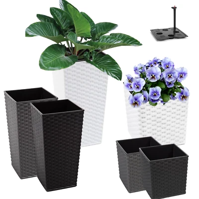 Blumenkübel Rattan Optik mit/ohne Bewässerungssystem 3 FARBEN 2 Modelle - Bild 1 von 4