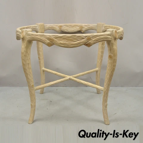Vintage Faux Bois Carved Wood 35" Round Dining Game Table - No Top Cover