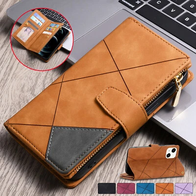 For iPhone 15 14 13 12 11 Pro Max 8 XR XS Case Leather Wallet Flip Zipper Cover - Image 1 of 4