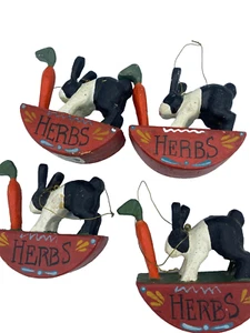 House of Hatten 5 Bunny Rabbit Herbs Easter Ornament Vintage Retired Decor Wood - Picture 1 of 9