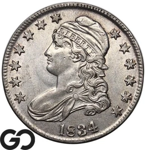 1834 Capped Bust Half Dollar, Choice AU++ Early Silver 50c - Picture 1 of 3
