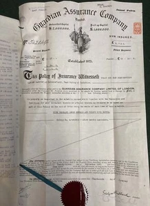 1920 SIR JOHN FRECHEVILLE RAMSDEN of Huddersfield, INSURANCE POLICY, SUTTON HALL - Picture 1 of 2
