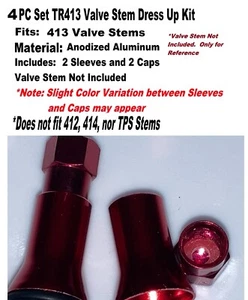 4-PC VALVE STEM DRESS UP 413 KIT-Anodized Aluminum Alloy, Caps w Sleeves-Red - Picture 1 of 22