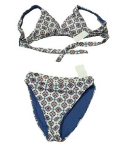 Becca White Multi Geometric Bikini Top Small And Bottoms Medium - Picture 1 of 1