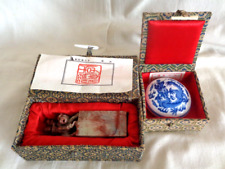 Vintage Chinese Carved stone Wax Seal Stamp In Box & Sealing Wax in Box