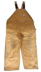 Vintage Carhartt 48x28 Brown Duck Bib Overall Cotton Double Knee RN 14806 R01 - Picture 1 of 11