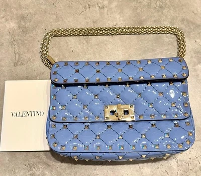 VALENTINO GARAVANI Rockstud Spike Small Quilted Leather Shoulder Bag Blue Used - Image 1 of 4
